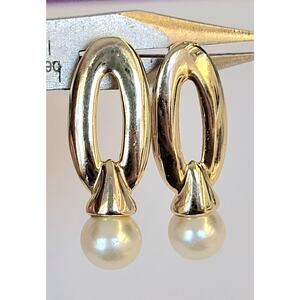 Nat Landau Earrings Gold Pearl NLH Pierced